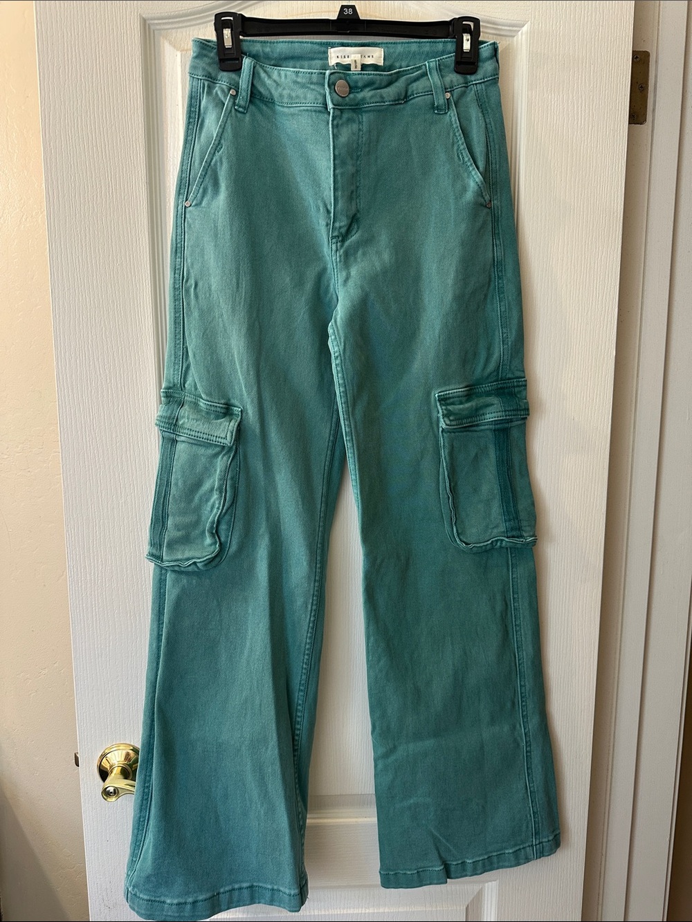 Wide Leg Cargo Jeans in Teal